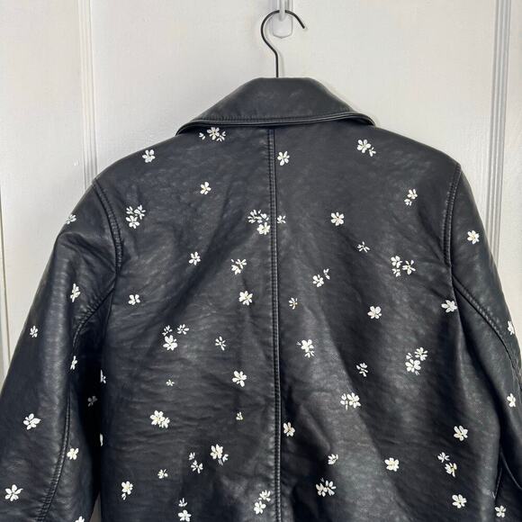 Abercrombie & Fitch Faux Leather Daisy Painted Black Moto Jacket Floral Unique - Picture 8 of 14